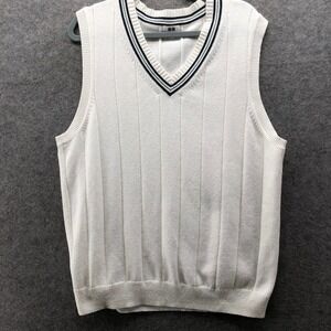 Uniqlo V-Neck Cricket Sweater Vest Mens L Washable Grandpa Dad White Preppy